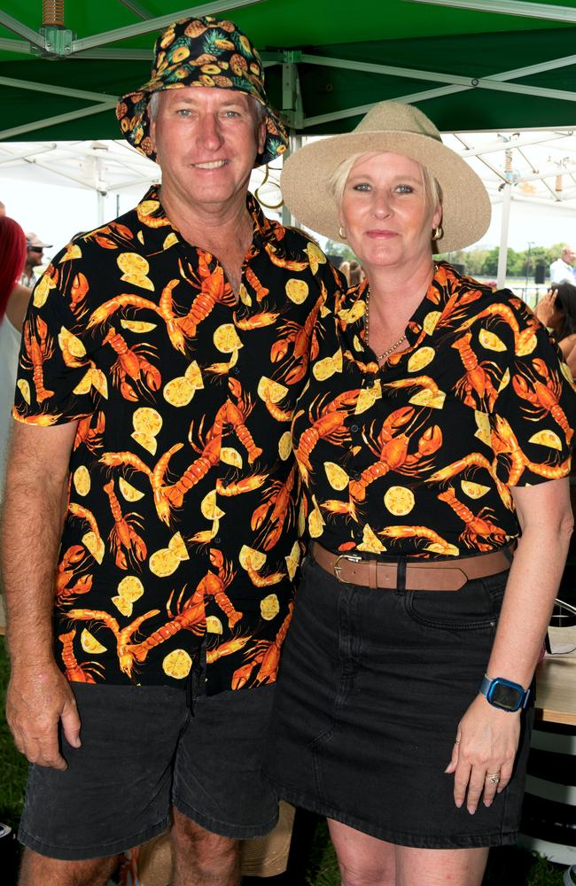 Steve and Jacqui Portch from Yeppoon at the Hawaiian Christmas Race Day. Mackay Turf Club, Ooralea. Picture: Michaela Harlow
