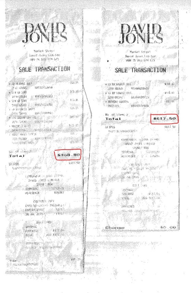 A receipt from David Jones. Picture: NSW parliament