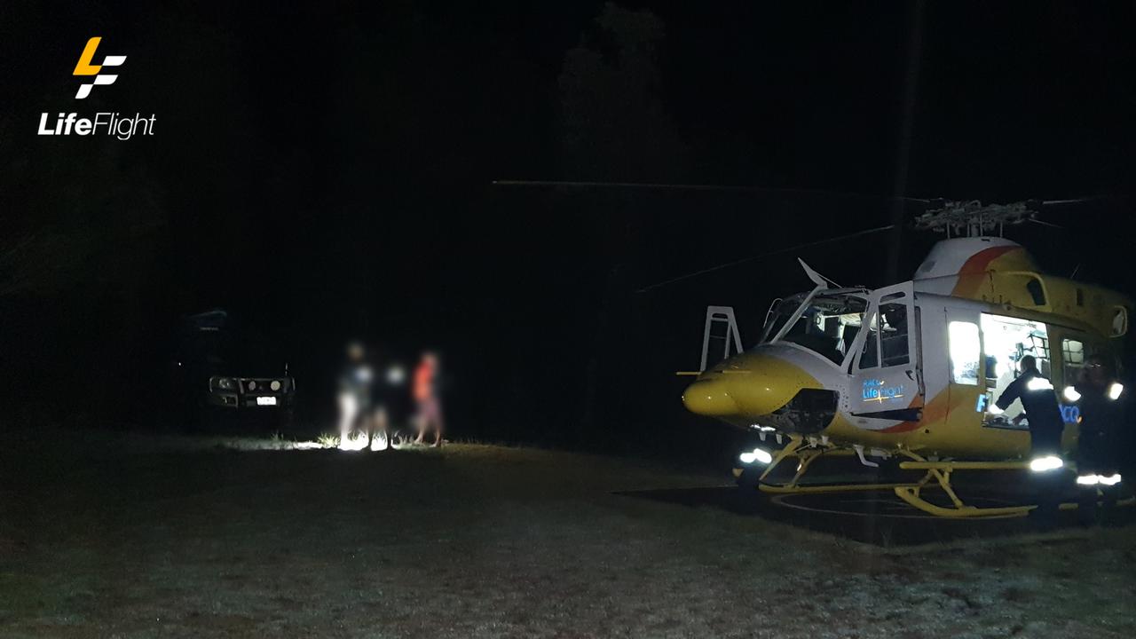 A man who fell while reportedly being towed behind a car was airlifted to Hervey Bay Hospital from K’gari on Tuesday afternoon with a dislocated shoulder.