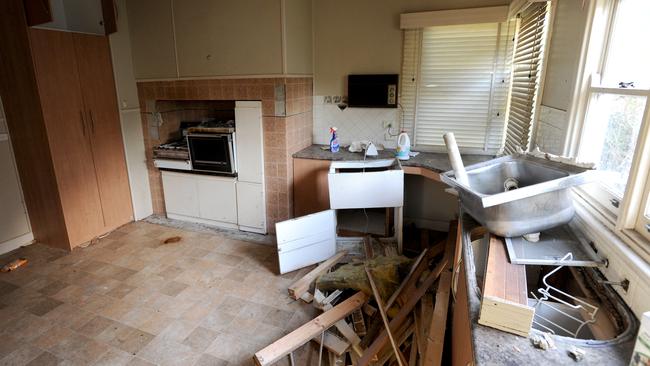 The kitchen had been trashed, with the sink ripped out. Picture: Andrew Henshaw