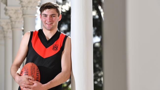 Cameron Taheny, also a promising footballer, starred in Rostrevor’s Messenger Bowl school cricket final victory over St Peter’s on Friday. Picture: AAP/Keryn Stevens