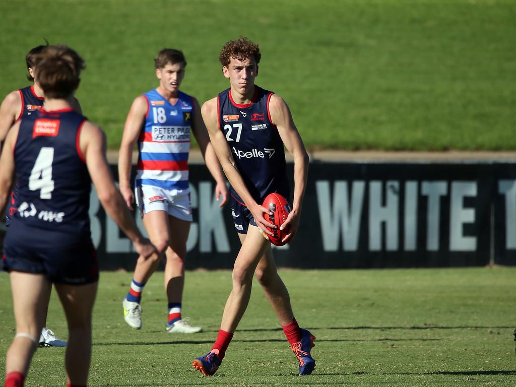 Logan Evans last season during his draft year while playing for Norwood’s Under 18s. Picture: SANFL/Peter Argent