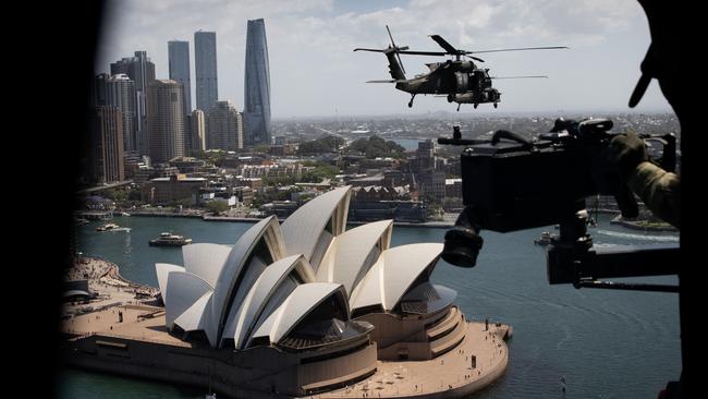 An ADF demonstration of the Australian Army’s new UH-60M Black Hawk helicopter on Tuesday. Picture: Liam Mendes / The Australian