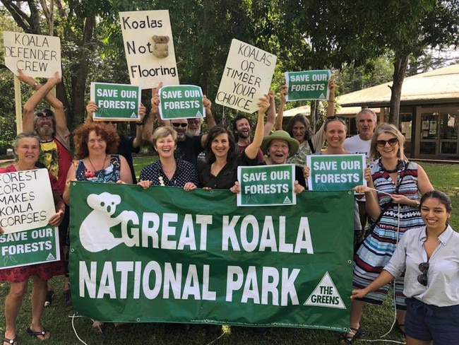 Prominent Greens Christine Milne and Dawn Walker supporting the Great Koala National Park at a Bellingen rally.