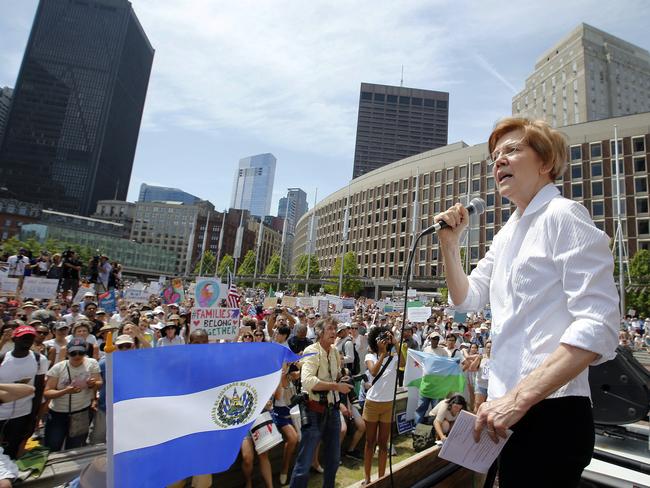 Senator Elizabeth Warren speaks during a Rally Against Separation Saturday, June 30, 2018, in Boston. Picture: AP Photo/Winslow Townson