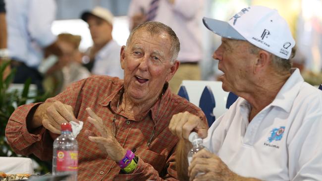 John Singleton with Gerry Harvey at the Magic Millions horse sales on the Gold Coast. Lyndon Mechielsen/The Australian