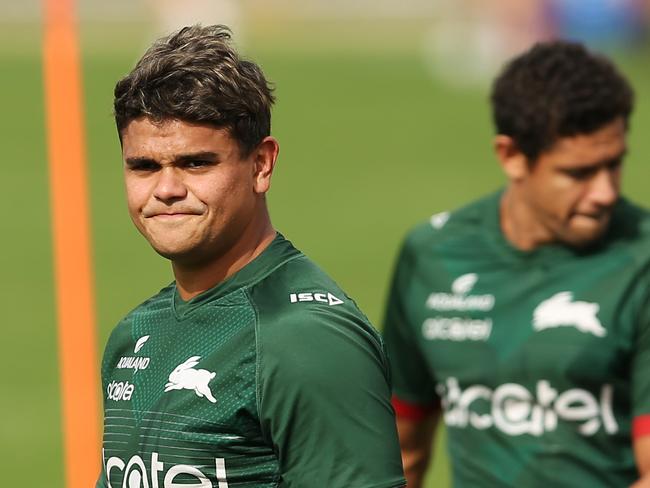 Latrell Mitchell of the Rabbitohs looks on during an NRL Rabbitohs training session in Sydney, Wednesday, May 13, 2020. (AAP Image/Brendon Thorne) NO ARCHIVING