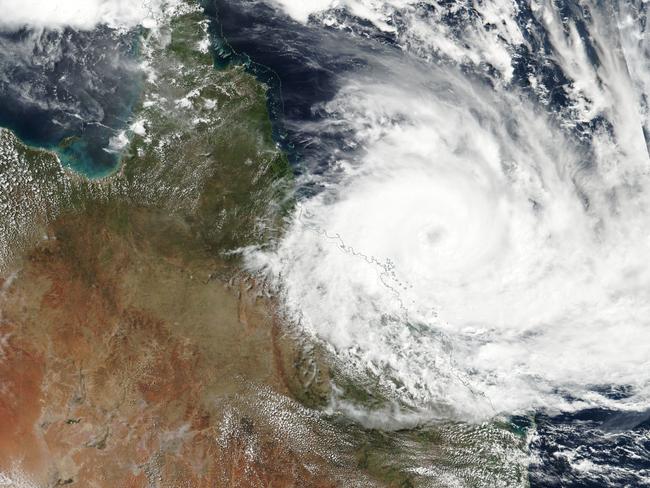 Satellite image of Cyclone Debbie crossing the coast, March 2017