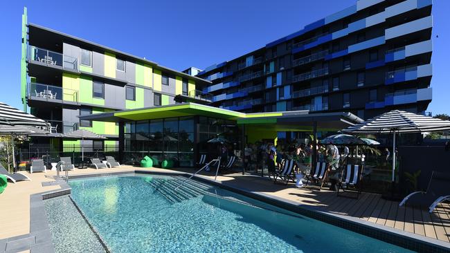 A swimming pool in the athletes village on the Gold Coast. Picture: AAP Image/Dave Hunt