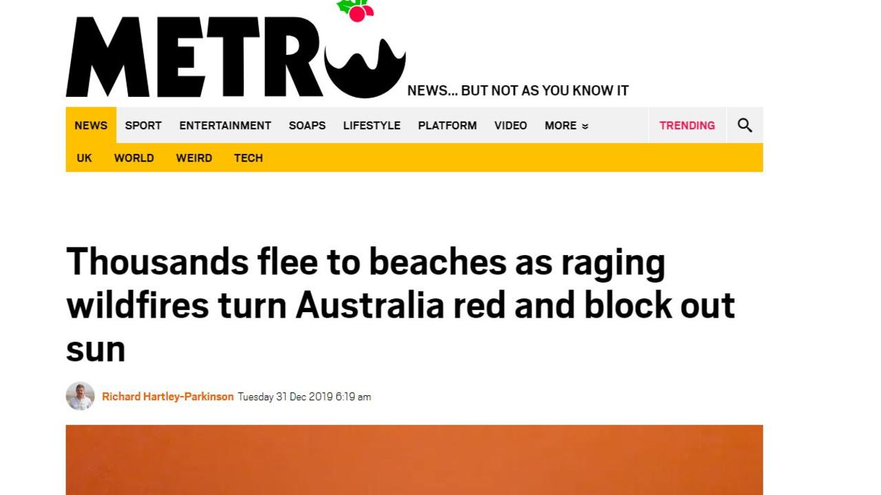 Metro in the UK told readers how in Australia the ‘world turned red’.