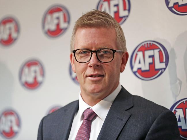 MELBOURNE, VICTORIA - AUGUST 31:  AFL General Manager Football Operations Steven Hocking addresses the media after Steve Hocking was announced as the new AFL General Manager of Football Operations at AFL House on August 31, 2017 in Melbourne, Australia.  (Photo by Scott Barbour/AFL Media/Getty Images)