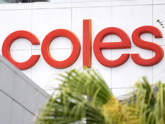 BRISBANE, AUSTRALIA - NewsWire Photos - SEPTEMBER 22, 2020.A Coles supermarket sign above a store in Brisbane. Coles outlets across Queensland will become fully powered by renewable energy sources by 2022.Picture: NCA NewsWire / Dan Peled