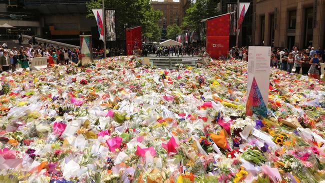 Floral tributes left in Martin Place, Sydney after the the Lindt Cafe siege.