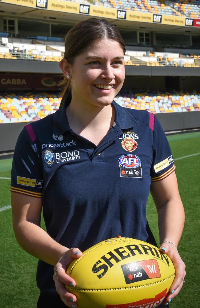 Maggie Harmer all smiles after being selected by the Brisbane Lions in the 2021 AFLW Draft. Picture: Deion Menzies