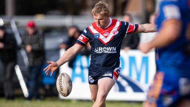 Jackson Willis slots a field goal for Camden during the 2022 finals series. Pic by Julian Andrews