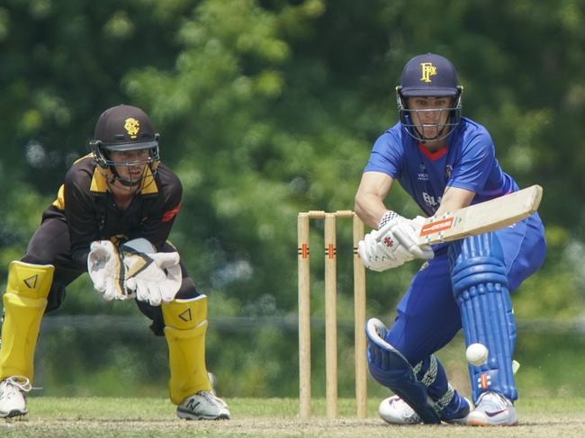 Frankston Peninsula’s Mackenzie Gardner pulls out the reverse sweep in a Super Slam game last season. He’s among a string of promising youngsters at the Heat.