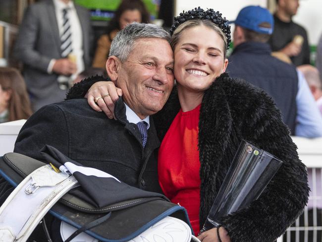 Toowoomba Cup winning trainers Tony and Maddy Sears after Red Wave and jockey Ryan Maloney win at Clifford Park, Saturday, September 28, 2024. Picture: Kevin Farmer