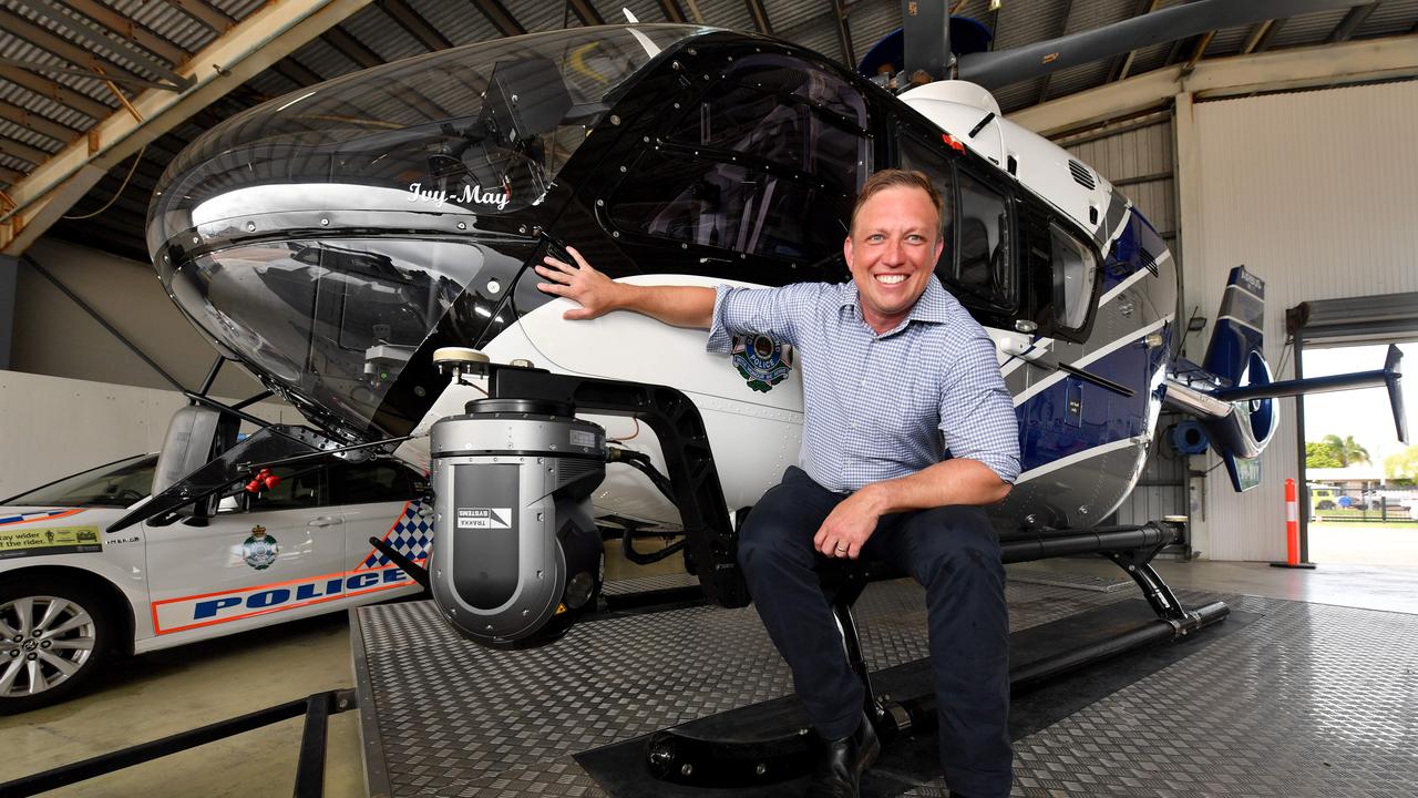 Premier Steven Miles at the launch of POLAIR in Townsville at Meridian Air at the Townsville Airport in January this year. Cairns will have its own dedicated police helicopter soon. Picture: Evan Morgan