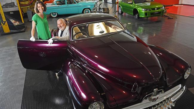 Eliza Loechell museum officer and Paul Rees Museum director with a 2005 Holden EFIJY ahead of the most amazing collection of Holdens ever assembled will be at the National Motor Museum from Saturday. Picture: Tom Huntley