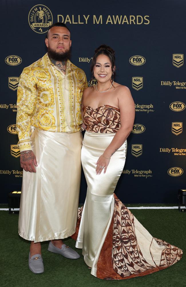 Addin Fonua-Blake of the Warriors and Ana Fonua-Blake. Picture: Mark Metcalfe/Getty Images