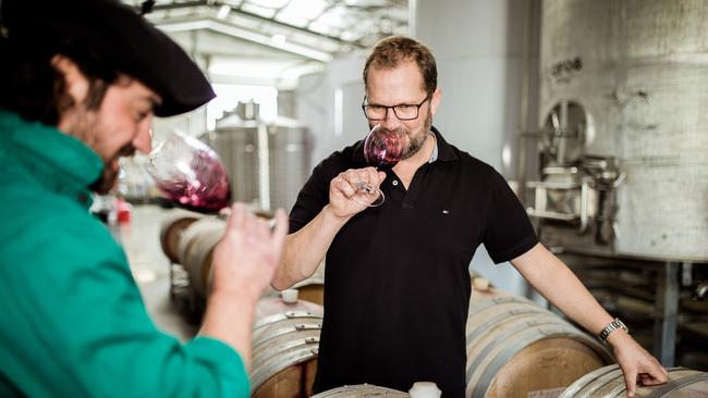 Lloyd Brothers general manager Sam Temme with winemaker Gonzalo Sanchez in the Adelaide Hills.