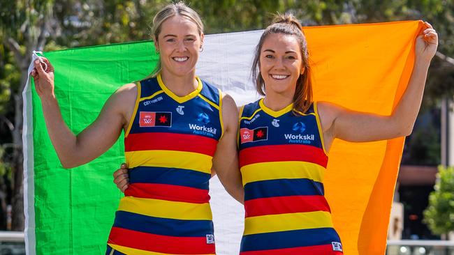 Adelaide's Irish AFLW players Niamh Kelly and Yvonne Bonner. Picture: Supplied.