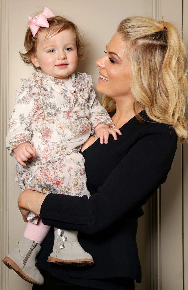 Erin Molan is pictured with her two-year-old daughter Eliza. Picture: Jonathan Ng