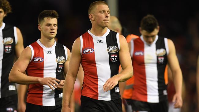 Seb Ross walks off after the loss to Essendon.