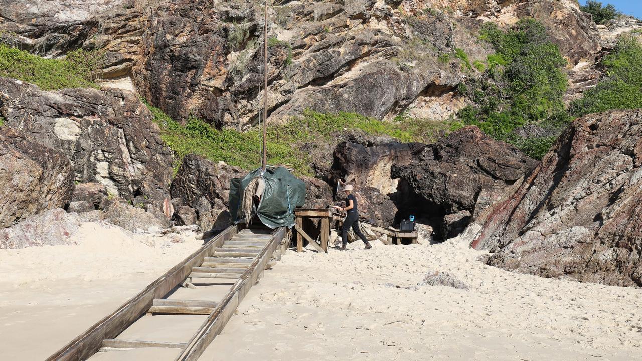 Props and staging being put into place on North Burleigh headland for weekend filming of "The Bluff". Picture Glenn Hampson