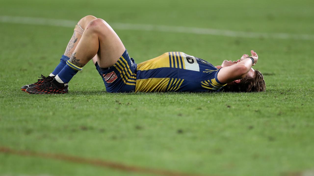 Clint Gutherson left it all on the field, but it wasn’t enough as the Eels of 2020 went out in straight sets. Picture; Mark Kolbe/Getty Images