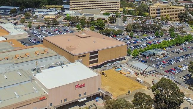 Around 250 car spaces have been taken up by the first stage of a redevelopment of Tea Tree Plaza. Picture: AAP/Roy Vandervegt.