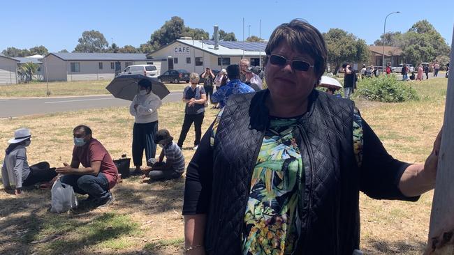 Kathy Richardson said she was getting anxious after waiting in the Parafield Airport testing line more than six hours. Picture: Ben Cameron