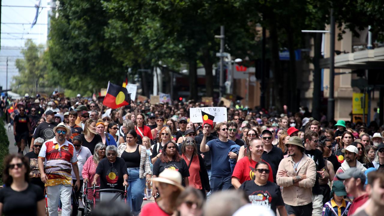 A Survival Day protest and Rally in Victoria Square, Adelaide. Picture: NCA NewsWire / Kelly Barnes