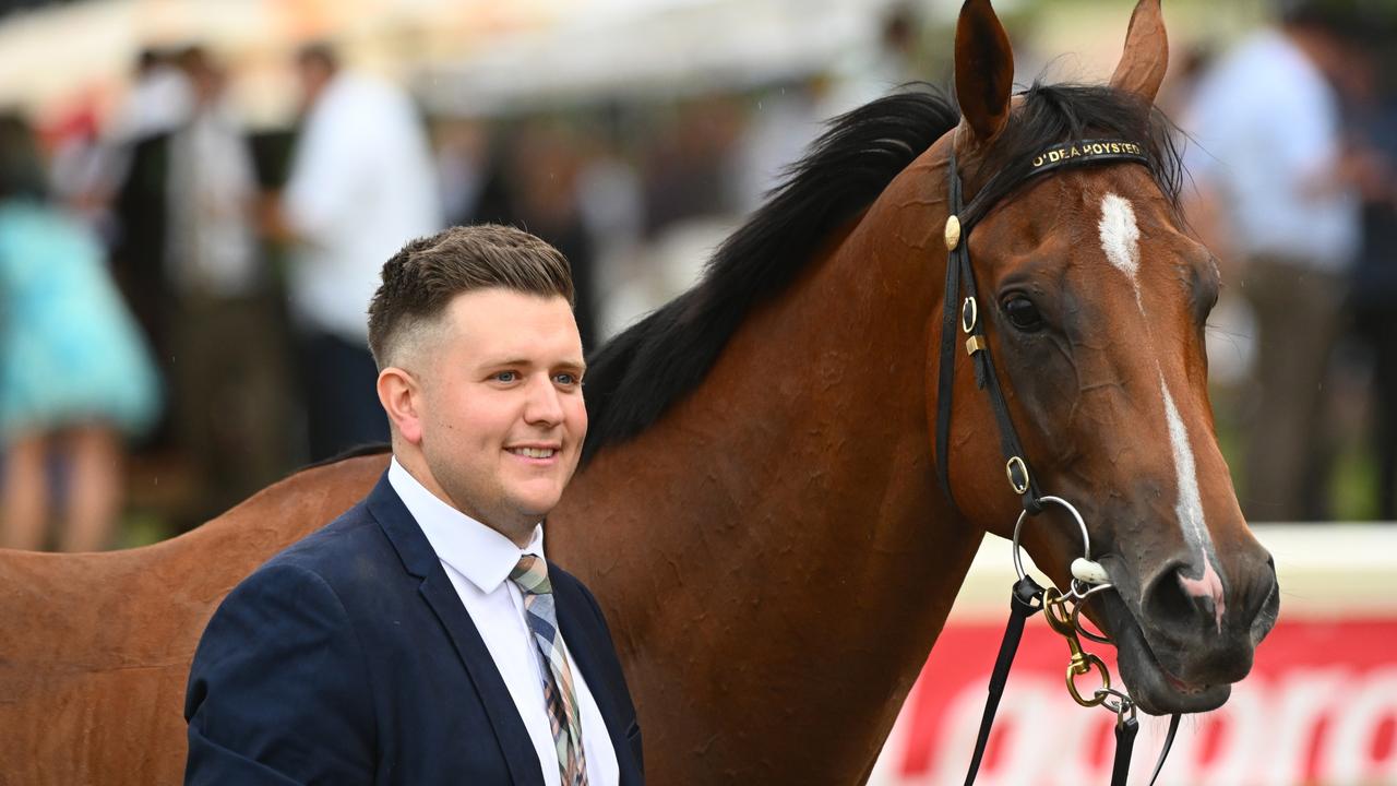 Matt Hoysted with Uncommon James after scoring the Group 1 Oakleigh Plate last year. Picture: Getty Images