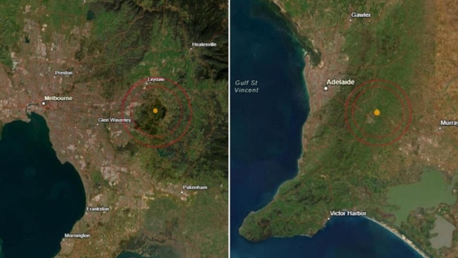 Melbourne and Adelaide have been shaken as separate earthquakes struck within hours. Picture: Geoscience Australia