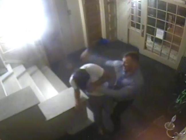 Matt Lodge assaults Joseph Cartright after being let into an apartment building in New York City. Picture: Supplied