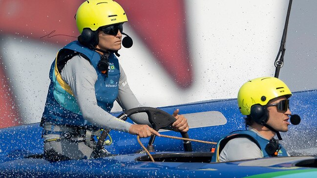 Martine Grael driving in the SailGP Dubai. Picture: Supplied SailGP