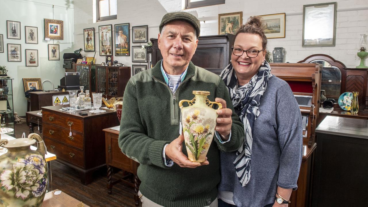 Charlie and Yvonne Regonesi. Black Bird Antiques &amp; Collectables in Nolan's Block at Crows Nest. Thursday, June 9, 2022. Picture: Nev Madsen.