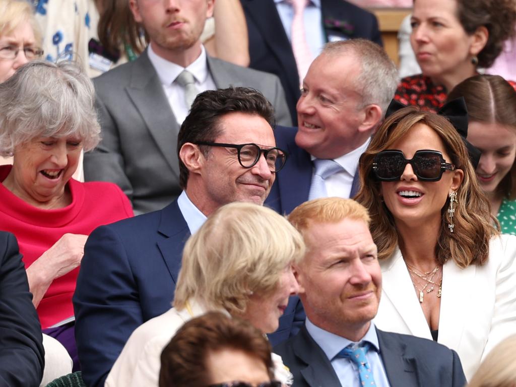 Aussie star Hugh Jackman chats to British actress Kate Beckinsale in the Royal Box. Picture: /Getty Images