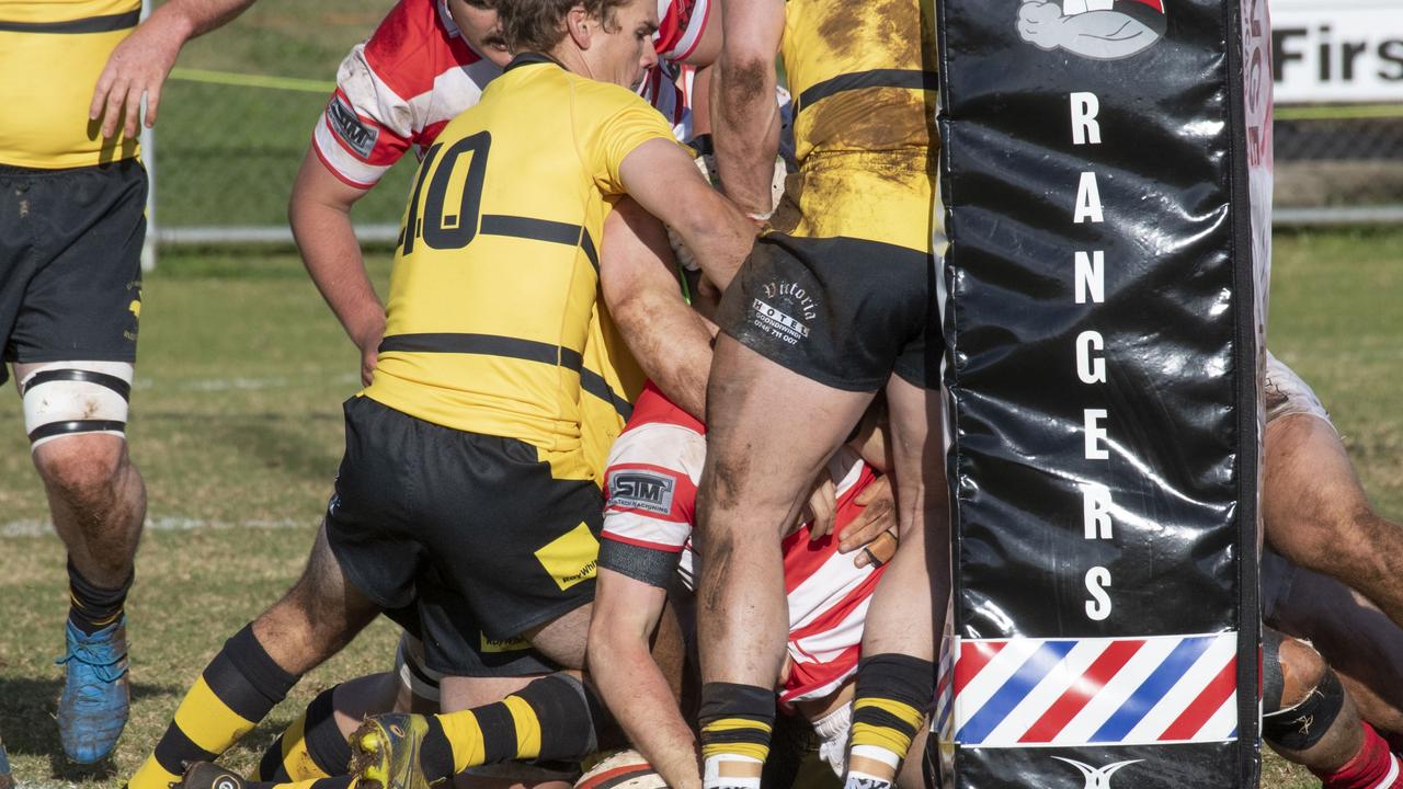 Tom Taylor scores a try for Rangers. Picture: Nev Madsen.