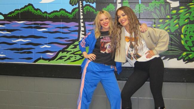 Ora with Kylie Minogue on tour together in the US. Picture: Supplied.
