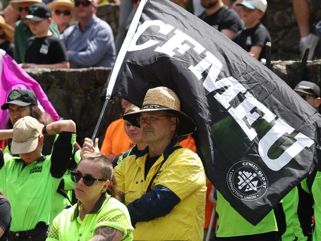 Union protest, Emma Miller Place, Brisbane. Picture: Liam Kidston