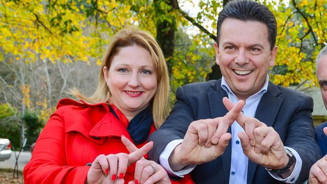 Nick Xenophon says he “strongly supports” Rebekha Sharkie’s re-election. Picture:  AFP / Brenton Edwards