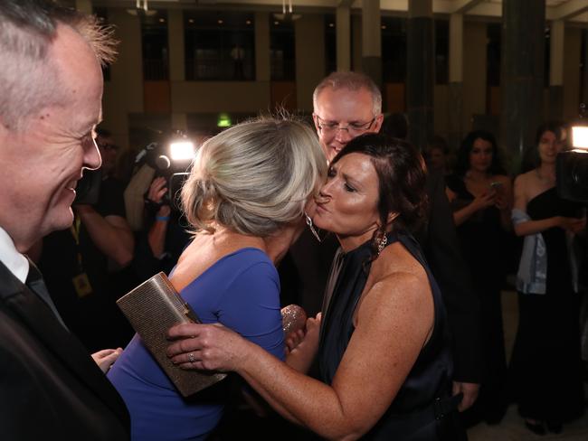 Chloe Shorten greets Jenny Morrison with a kiss. Picture: Gary Ramage