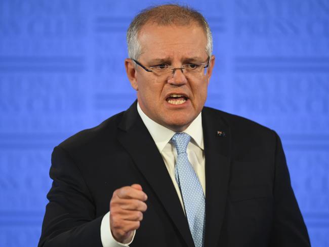 Australian Prime Minister Scott Morrison addresses the National Press Club in Canberra. Picture: AAP