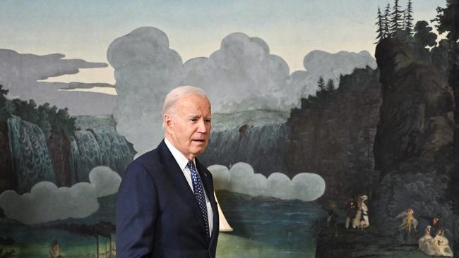 US President Joe Biden about to answer questions about Israel after speaking about the special counsel report in the Diplomatic Reception Room of the White House on Thursday. Picture: Mandel Ngan / AFP