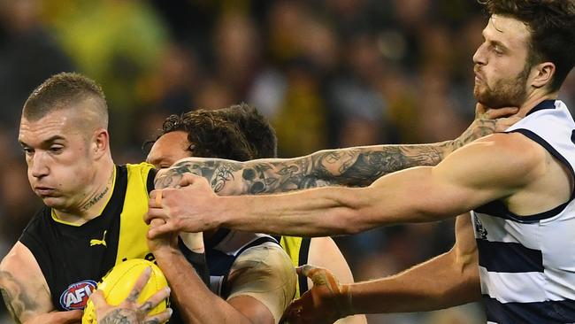 The Dustin Martin fend. Picture: Getty Images