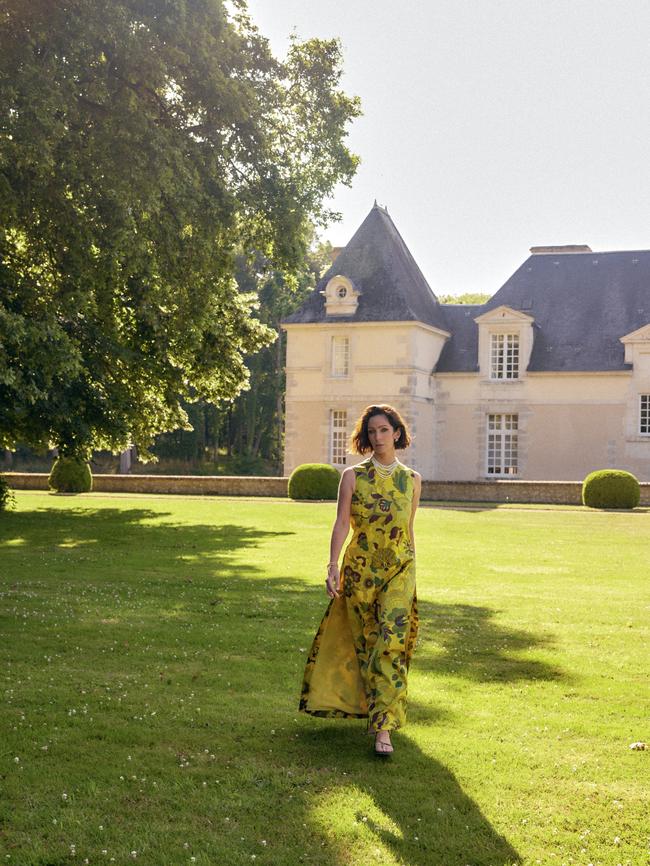 “The house is in immaculate condition, all we might do is add a few bedrooms above the stables,” de Givenchy says. “We want to keep the same feeling, the same esprit of Hubert, really there’s not much to do.” De Givenchy wears Dior dress, necklace and sandals. Photography: Darren McDonald. Styling: Triona Singh.