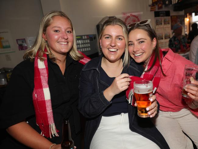 AFL grand final celebrations around Geelong . The Barwon Club Geelong left: Annie Couchman , Alex Howard and Lena Dawson Picture: Mark Wilson