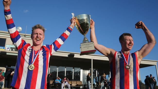 Nathan Pollard, left, has returned to Lindenow South after a season with Maffra. Picture: Yuri Kouzmin